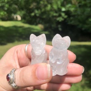 Clear quartz cat carving